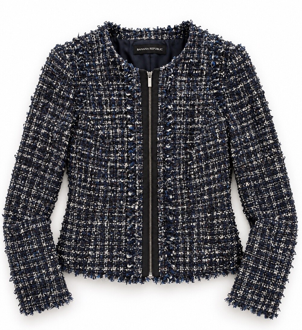 Banana Republic Tall Bouclé Tweed Zip Jacket – Size 4